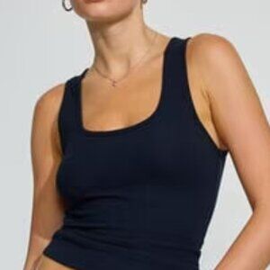 Garage Scoop Neck Ribbed Cropped Tank Top - Navy